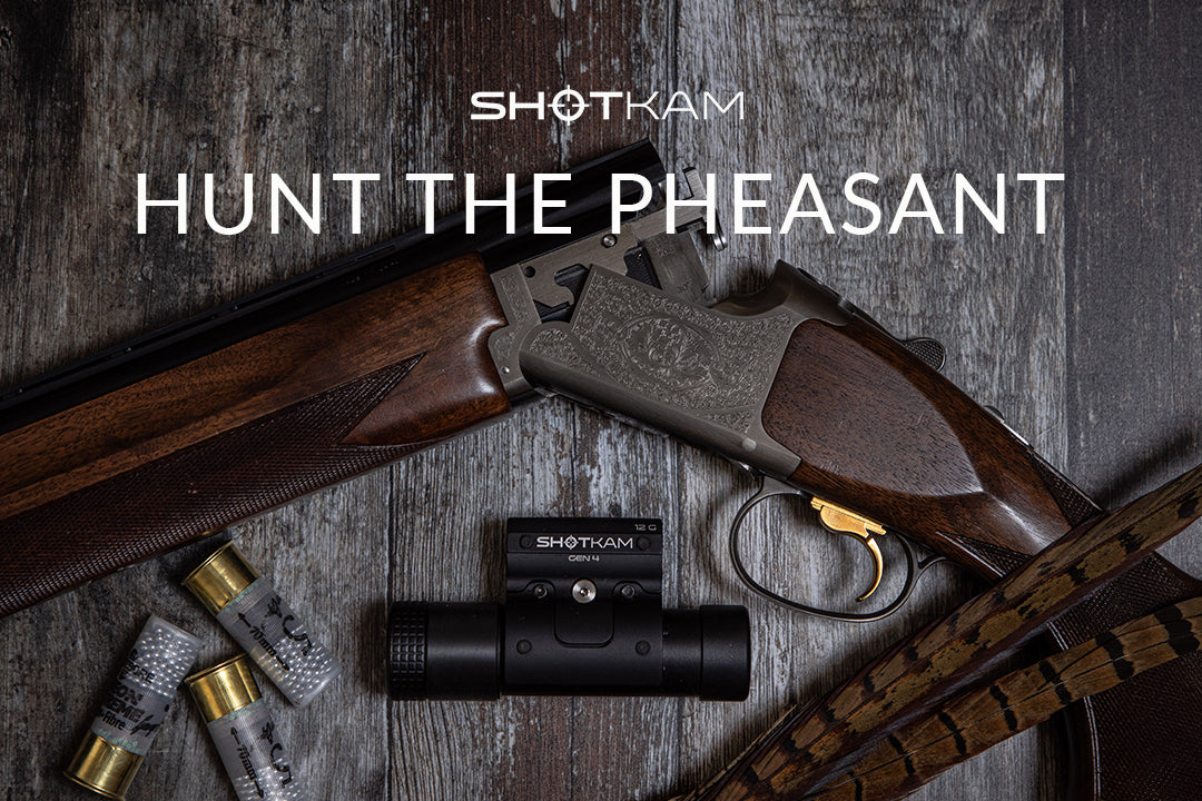 Canadian upland hunting gear including a shotgun, cartridges, and ShotKam Gen 4 camera, essential for pheasant season.