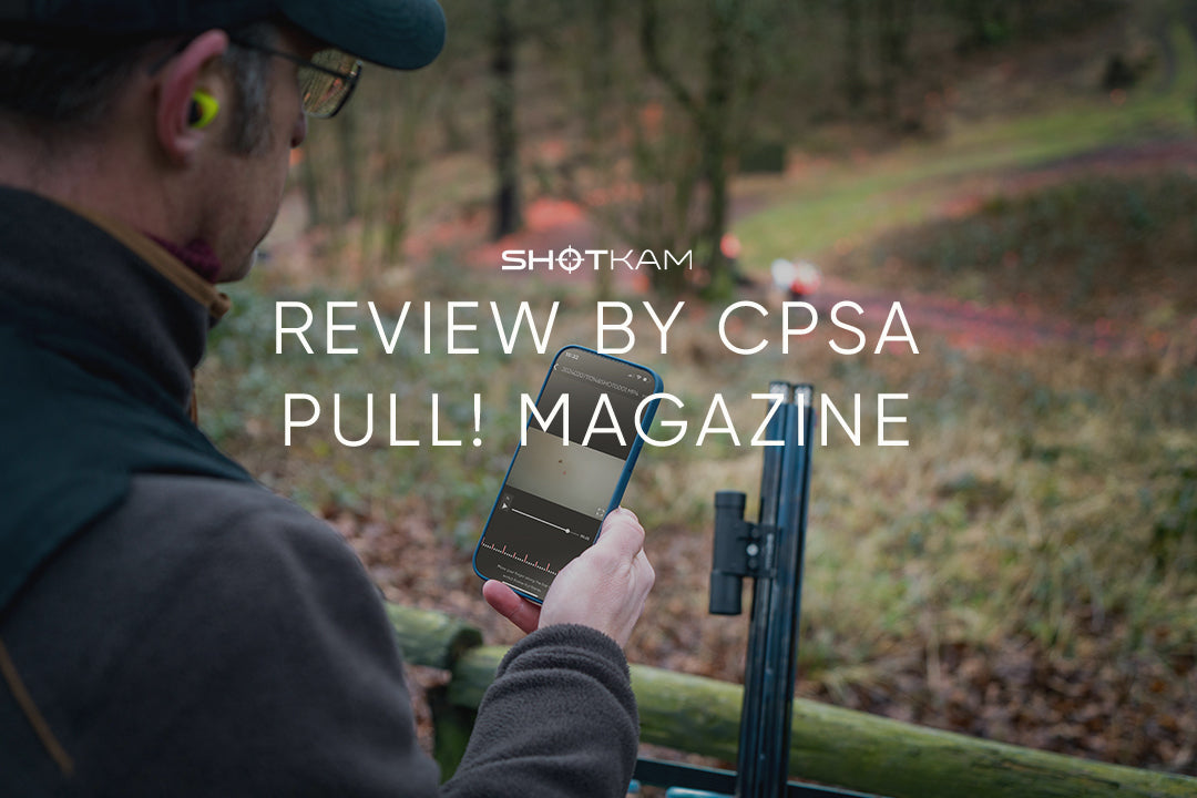 Canadian shooter uses ShotKam camera to review clay shooting footage on a smartphone, highlighted in CPSA’s PULL! Magazine. Essential for improving clay shooting performance.