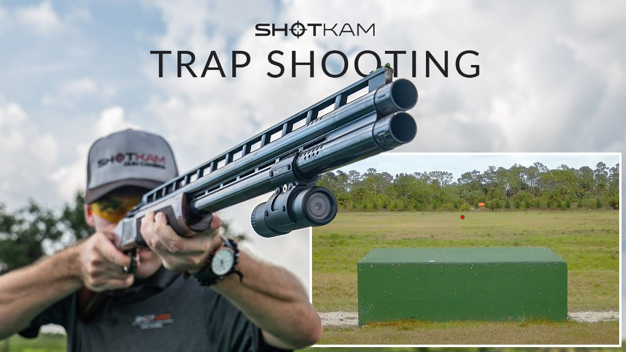 Trap shooting advice in Canada: Shooter with a ShotKam-mounted shotgun, offering tips on refining accuracy in trap shooting.