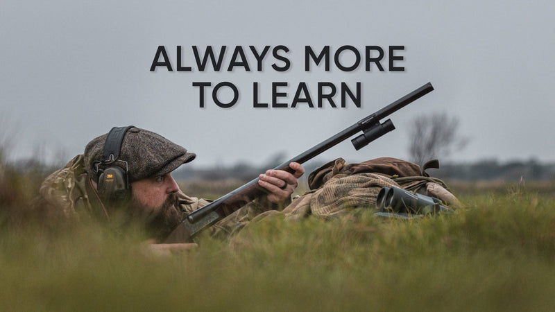 Tom Sykes using a ShotKam camera mounted beneath his shotgun barrel while hunting, highlighting the value of learning from shooting footage.