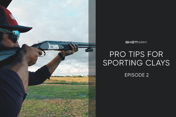 ShotKam Pro Tips for Sporting Clays Episode 2 thumbnail with a shooter aiming a shotgun in a Canadian outdoor range.