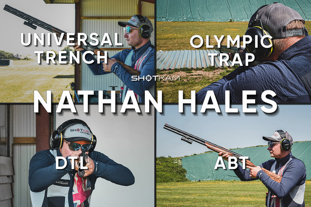 Competitive clay shooter Nathan Hales training with ShotKam across DTL, ABT, Olympic Trap, and Universal Trench