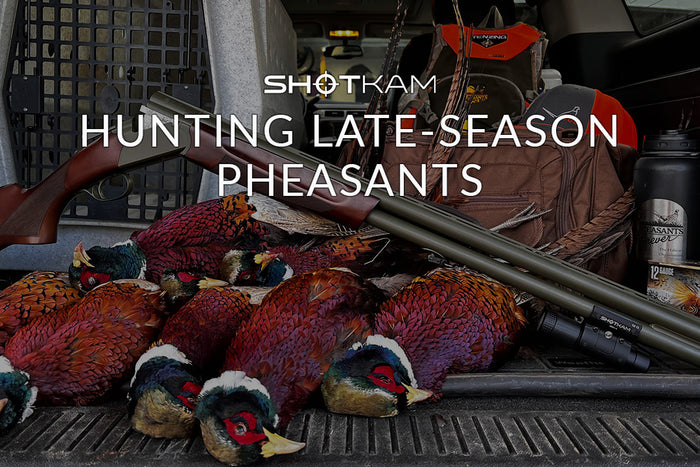 Canadian hunter's truck loaded with hunting gear, ShotKam shotgun, and colorful pheasants after a late-season hunt.