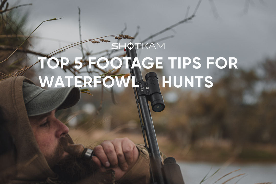 Close-up of a waterfowl hunter using a ShotKam to record hunting footage in the field