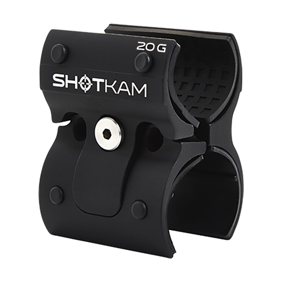 20 Gauge ShotKam Gen 4 Mini Mount – This image highlights how the 20 gauge mount opens and closes, designed for secure attachment of the Gen 4 Mini ShotKam to Canadian shotguns for smooth video capture.